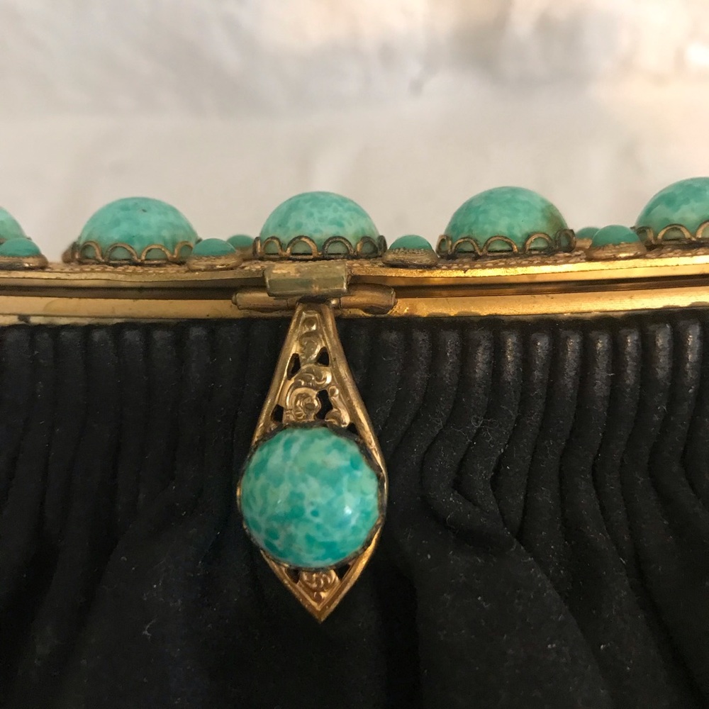 Custom Vintage Black Evening Bag with Green Stones - Picture 5 of 6